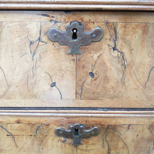 George II mid C18th burr walnut chest on stand