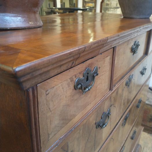 George II mid C18th burr walnut chest on stand