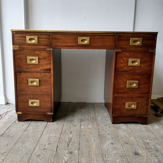 Vintage campaign style pedestal desk