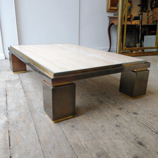 Large vintage 70s travertine coffee table