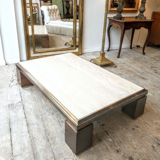 Large vintage 70s travertine coffee table