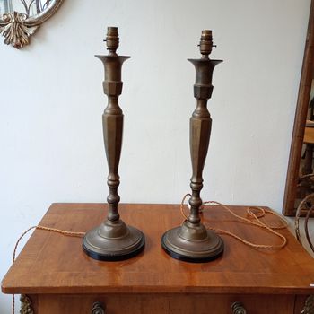 Pair of antique rewired bronzed lamps