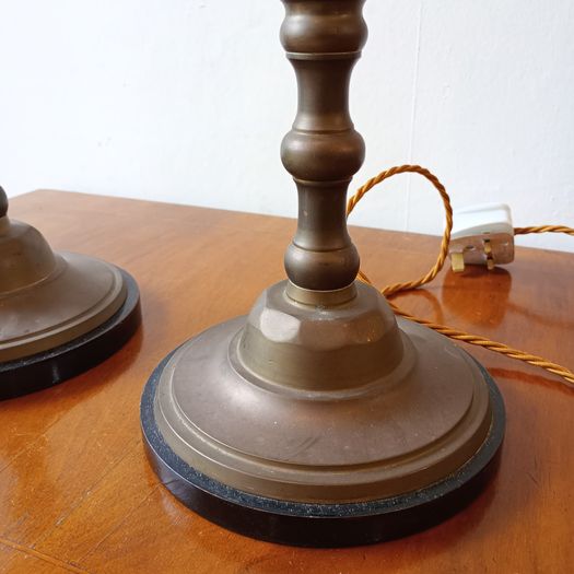 Pair of antique rewired bronzed lamps