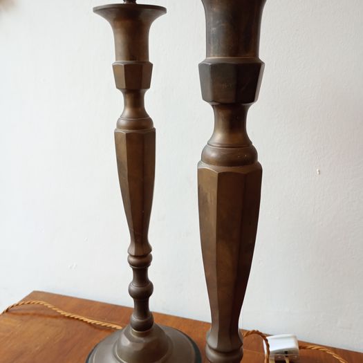 Pair of antique rewired bronzed lamps