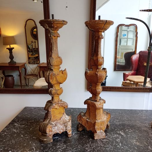 C18th carved wood altar sticks