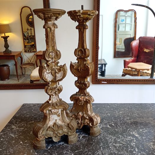 C18th carved wood altar sticks