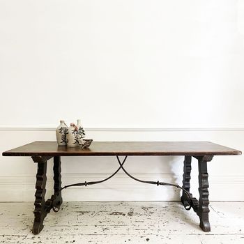 A Superb 17th C Spanish Single Plank Walnut Top Table with Original Metalwork Supports