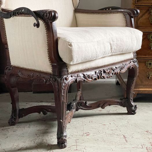 A Rare 18th C French Ratchet Adjustable Wing Chair