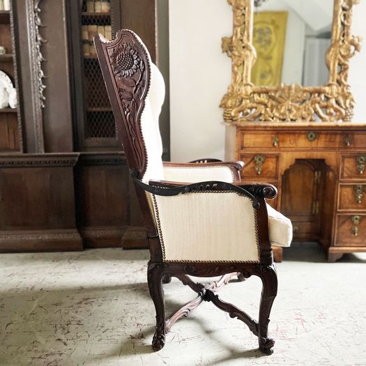 A Rare 18th C French Ratchet Adjustable Wing Chair