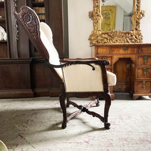 A Rare 18th C French Ratchet Adjustable Wing Chair
