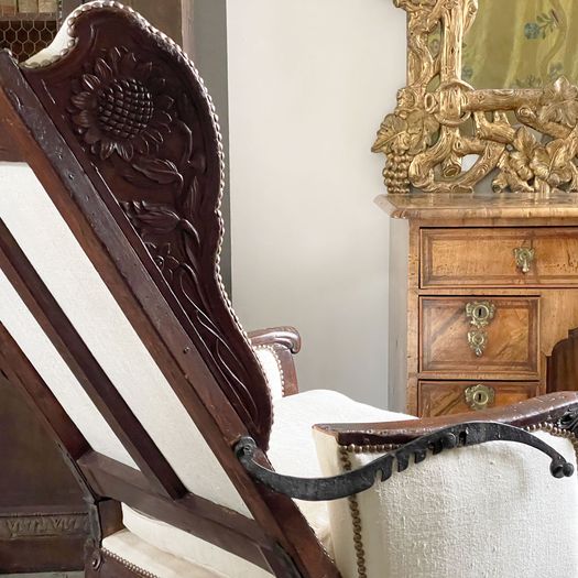 A Rare 18th C French Ratchet Adjustable Wing Chair