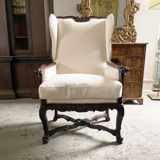 A Rare 18th C French Ratchet Adjustable Wing Chair