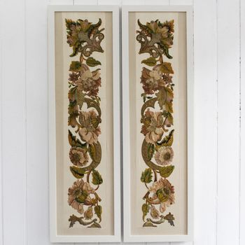 A Pair of 18th Century Embroidered Italian Framed Panels