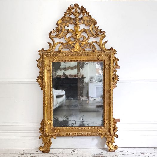 An 18th C Italian Piedmont Carved Giltwood Mirror