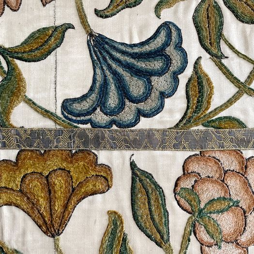 An 18th C Italian Framed Crewelwork Embroidered Panel with Crown & Monogram