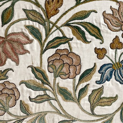 An 18th C Italian Framed Crewelwork Embroidered Panel with Crown & Monogram