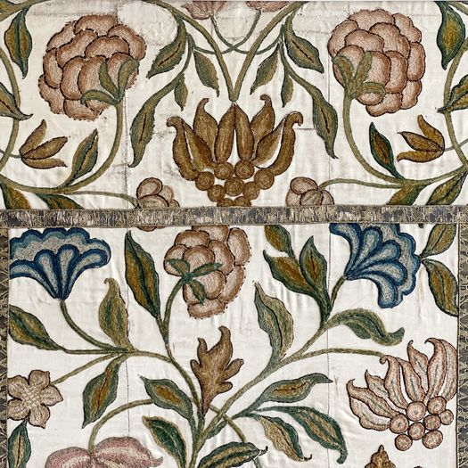 An 18th C Italian Framed Crewelwork Embroidered Panel with Crown & Monogram