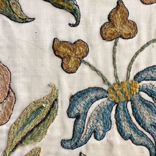 An 18th C Italian Framed Crewelwork Embroidered Panel with Crown & Monogram