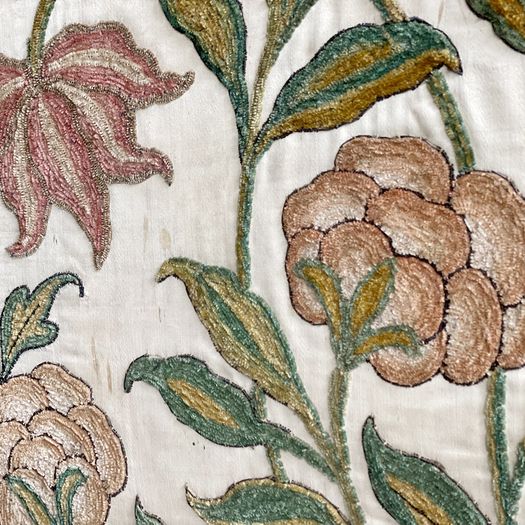 An 18th C Italian Framed Crewelwork Embroidered Panel with Crown & Monogram