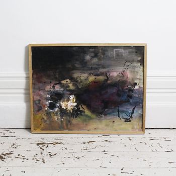 A 1960's Blue Black Tone Abstract by French Artist Odette Buvat