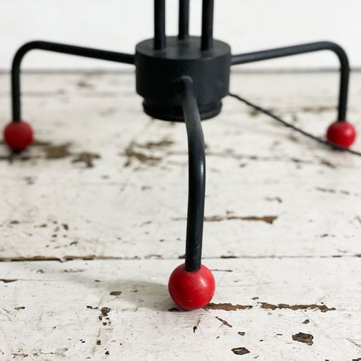 A Mid Century French Three Arm Black Metal Floor Light with Atomic Base