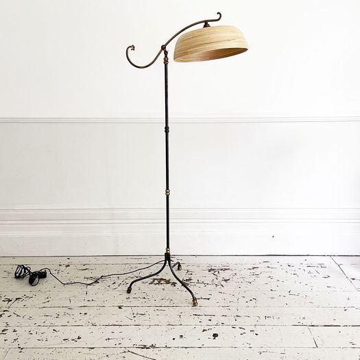 A 1950's French Brass and Steel Adjustable Height Floor Lamp