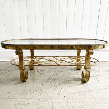 A 1950's Spanish Gilt Metal Coffee Table with Glass Top