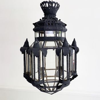 A Large 1950's Spanish Painted Tole & Glass Lantern