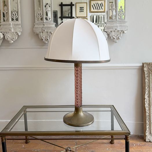 A Large Brass Table Lamp with Pink Plexiglass Stem by Ferdinando Loffredo