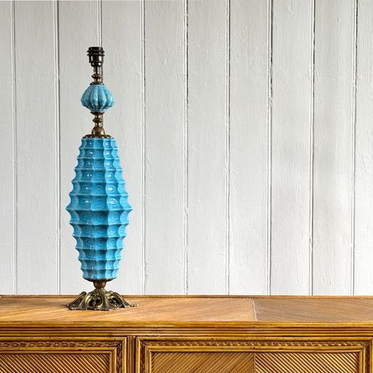 A Rare Manises Turquoise Ceramic & Bronze Table Light