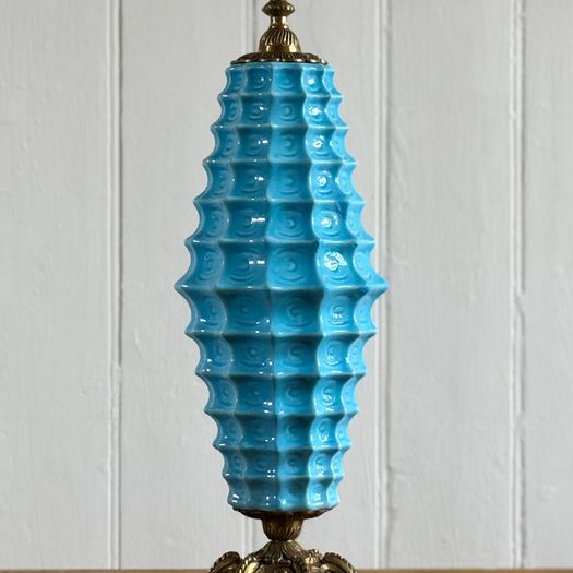 A Rare Manises Turquoise Ceramic & Bronze Table Light