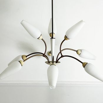 A Mid Century Italian Brass Pendant Light with Original Glass Shades