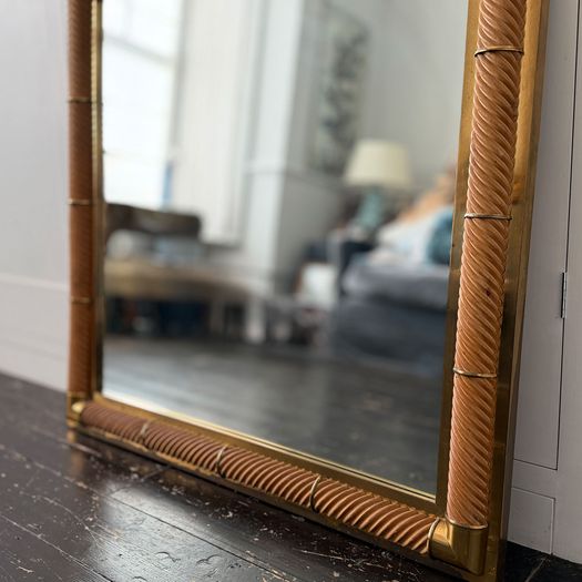 A 1970's French Sprial Carved Wood & Brass Plated Square Mirror