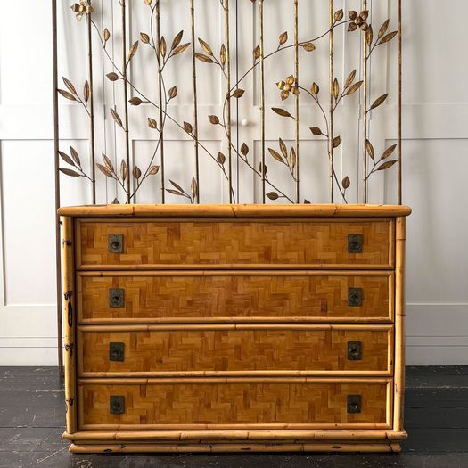 A 1960's Italian Woven Bamboo Chest of Drawers with Brass Handles