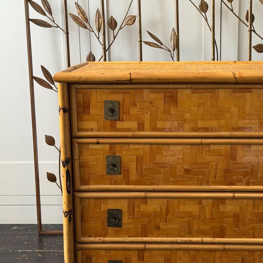 A 1960's Italian Woven Bamboo Chest of Drawers with Brass Handles