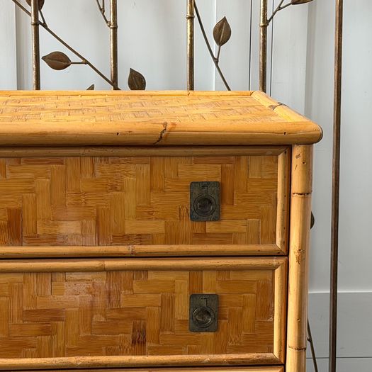 A 1960's Italian Woven Bamboo Chest of Drawers with Brass Handles
