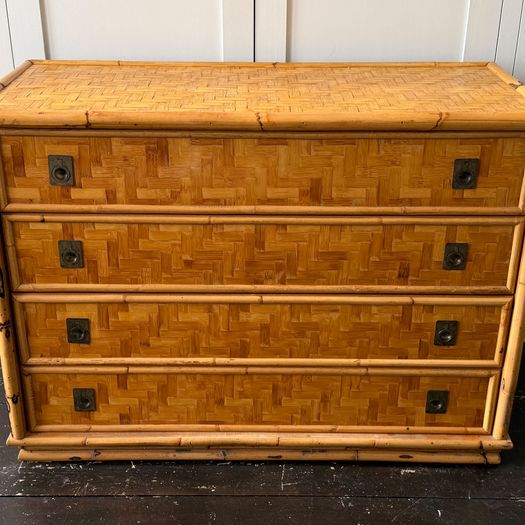 A 1960's Italian Woven Bamboo Chest of Drawers with Brass Handles