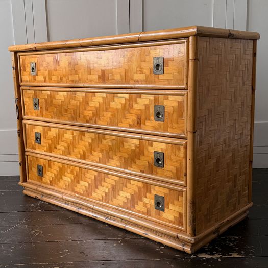 A 1960's Italian Woven Bamboo Chest of Drawers with Brass Handles