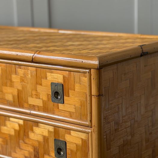 A 1960's Italian Woven Bamboo Chest of Drawers with Brass Handles