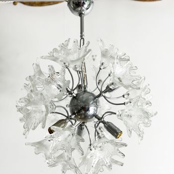 A 1970's Murano Glass and Chrome Flowerball Chandelier with Six Lights