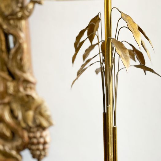 A 1970's French Brass Standing Lamp with Delicate Gold Leaves