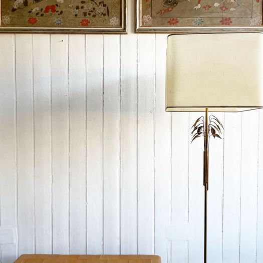 A 1970's French Brass Standing Lamp with Delicate Gold Leaves