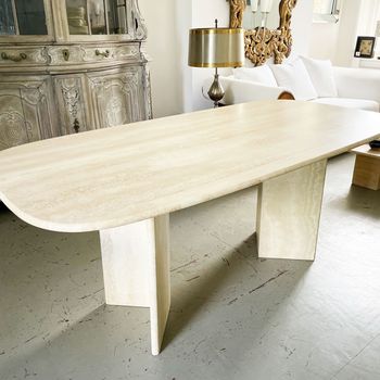 A 1970's French Travertine Dining Table with Adjustable Pedestals