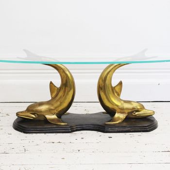 A 1970's Italian Bronze, Brass & Glass Coffee Table with Dolphin Base
