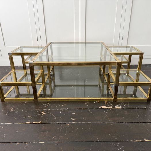 A 1970's Italian Multi-Tiered Brass & Glass Coffee Table