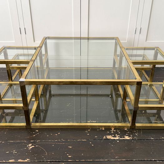 A 1970's Italian Multi-Tiered Brass & Glass Coffee Table