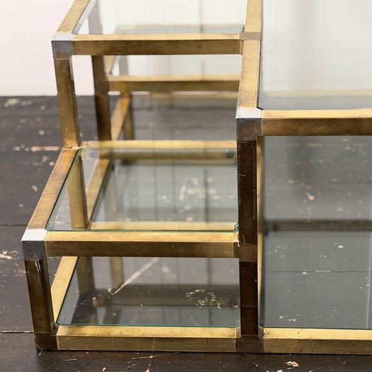 A 1970's Italian Multi-Tiered Brass & Glass Coffee Table