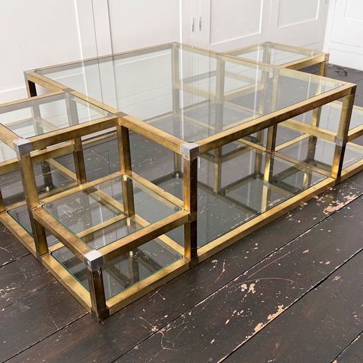 A 1970's Italian Multi-Tiered Brass & Glass Coffee Table