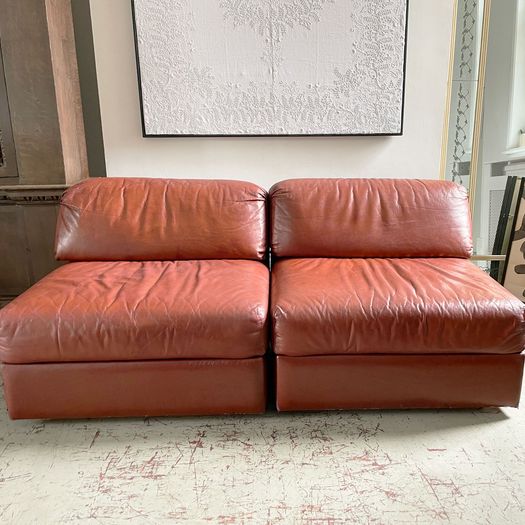 A Set of Four 1970's Italian Modular Leather Lounge Chair Sofas