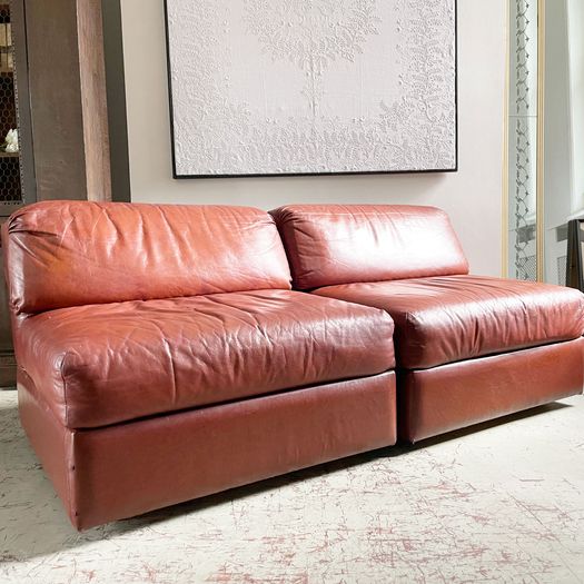 A Set of Four 1970's Italian Modular Leather Lounge Chair Sofas